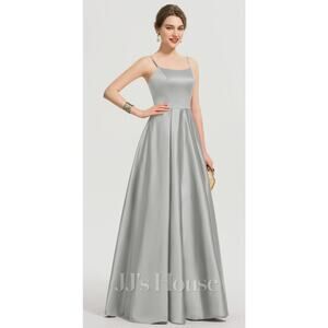 JJs House Satin Bridesmaid Formal Maxi Dress Womens Size 4 Silver New Sleeveless